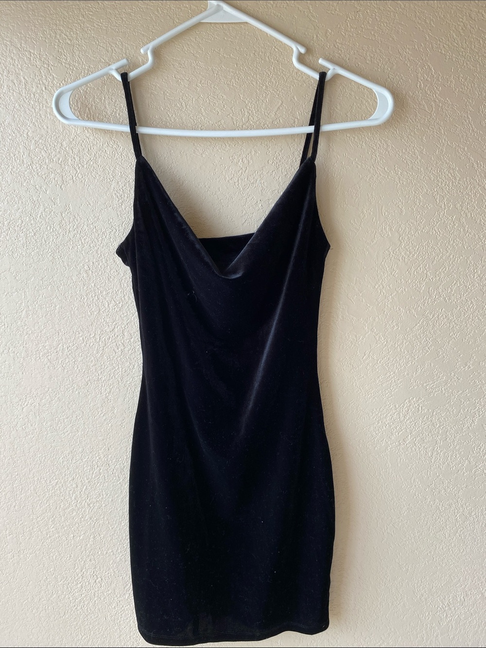 Classic Black Velvet Slip Dress with Cowl Neck